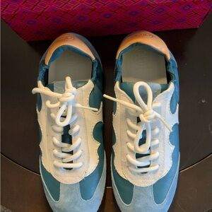 Tory Burch Teal, White & Tan Athletic Sneakers